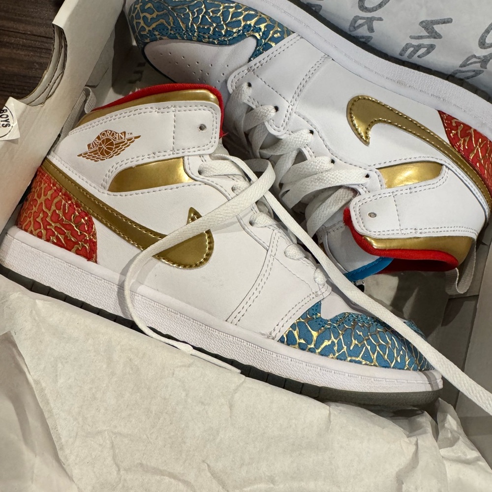 Jordan White and Metallic Gold Sneakers